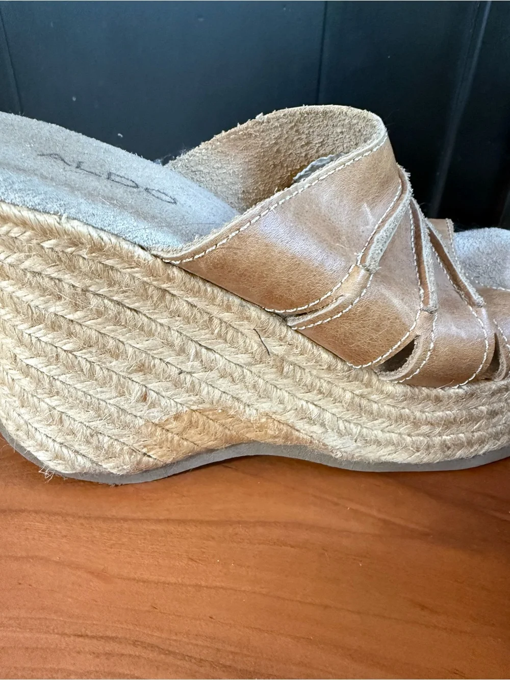 Vintage ALDO Tan Braided Espadrille Wedge Slide Sandals